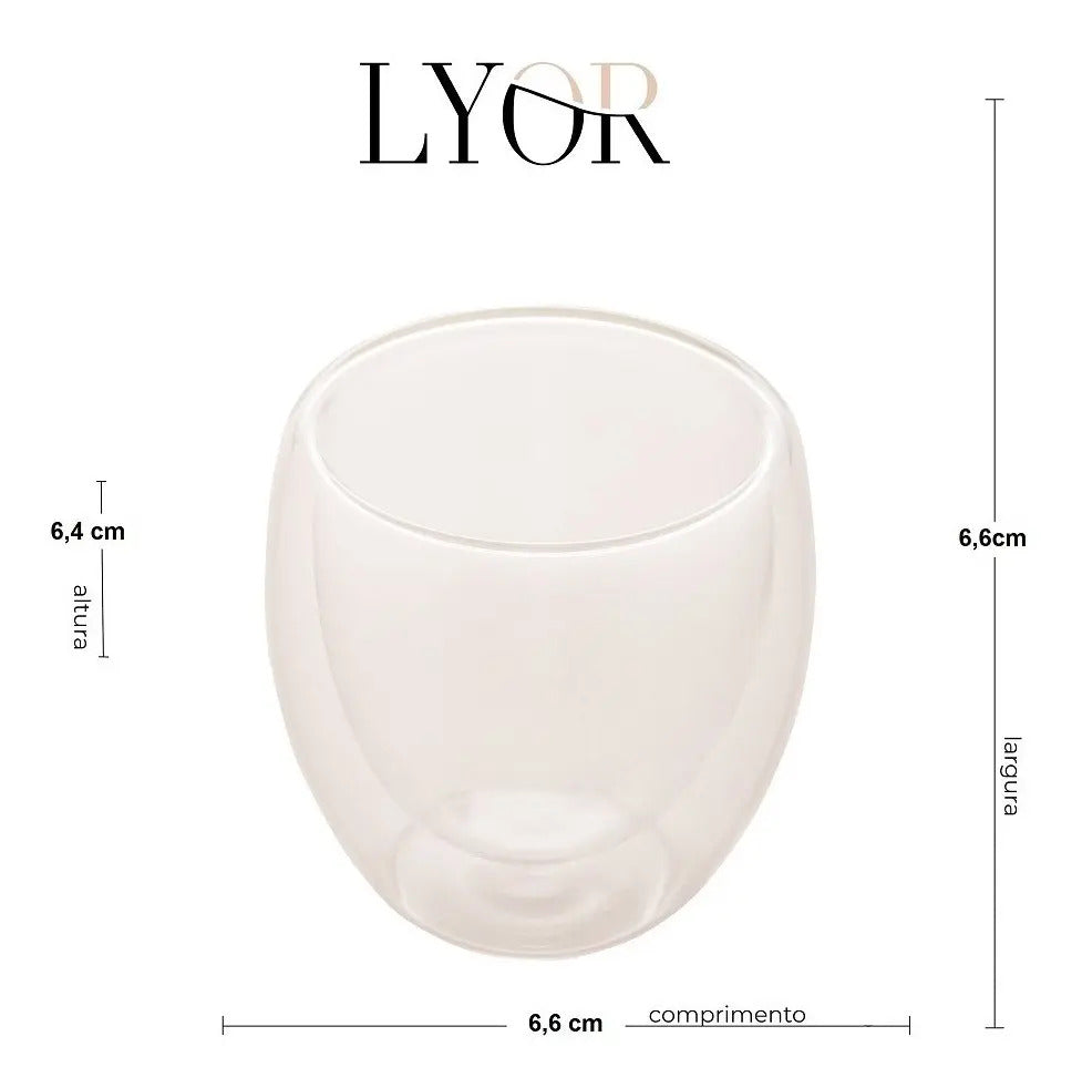 2 Copos Café Parede Dupla Borossilicato 70ml Lyor Transparente